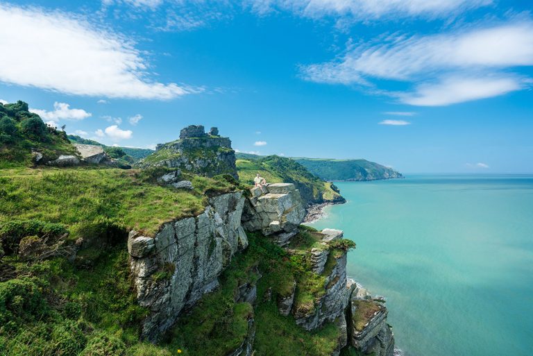Beautiful view of the Valley of Rocks with stunning blue water and sky