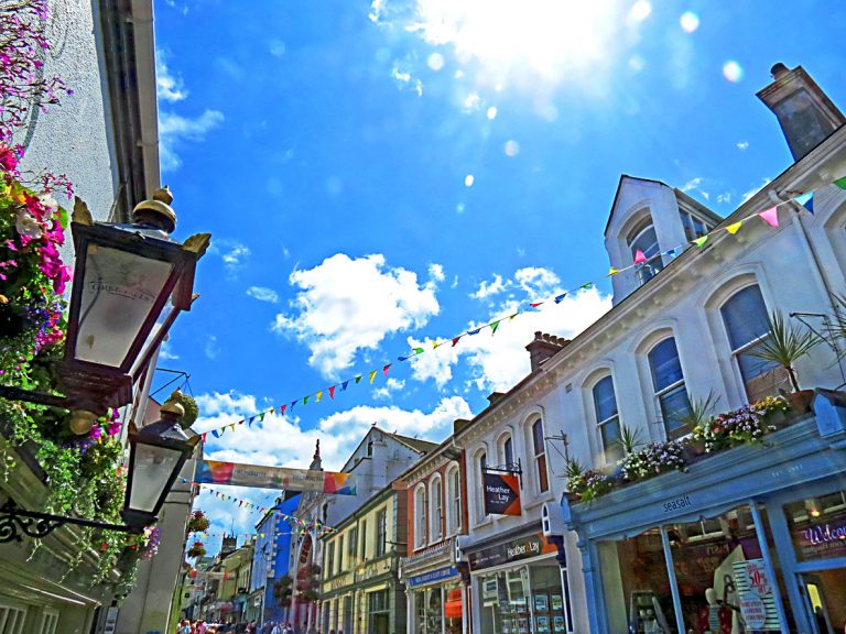 Falmouth Market Street in Summer, Cornwall
