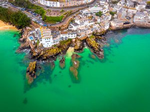 Aerial view of St Ives in the evening, Cornwall, UK