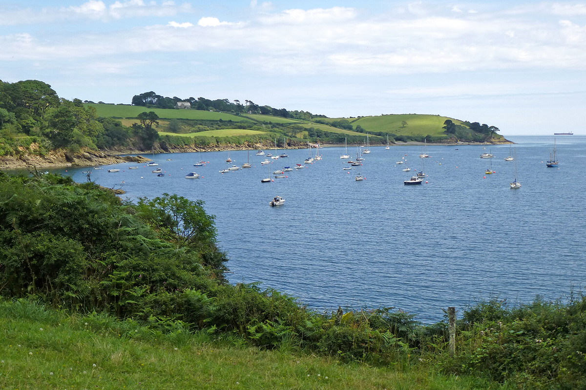 A picturesque view of Helford River with greenery in the foreground.