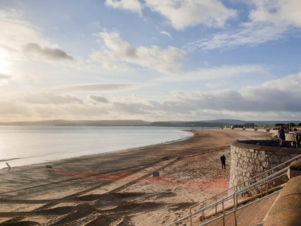 View of Exmouth Beach on a sunny afternoon in January