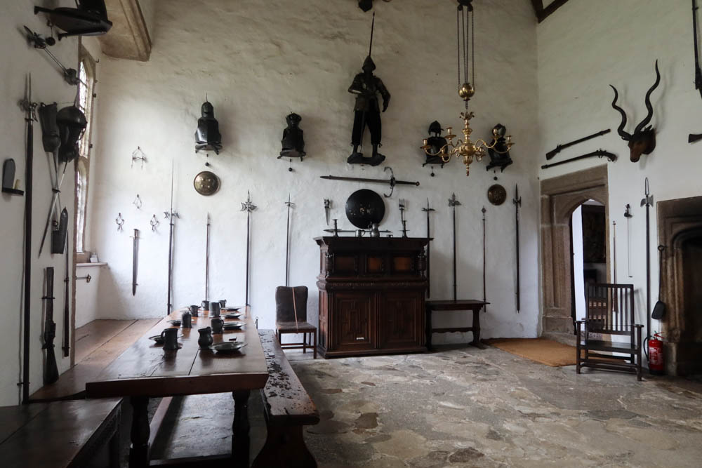 Inside of Trerice house, with historic decor over the walls