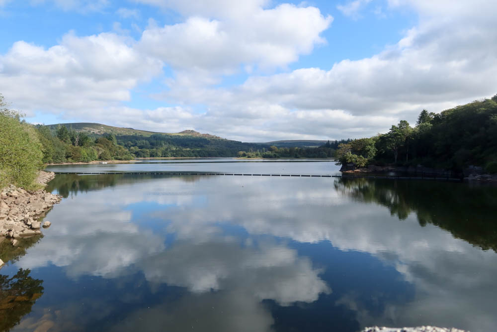 A beautiful reservoir which reflects clouds in the water. 