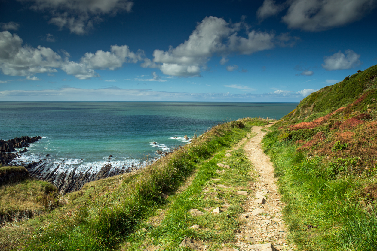 The beautiful , rugged and scenic coast path along the coast of North Devon at Hartland Quay , England