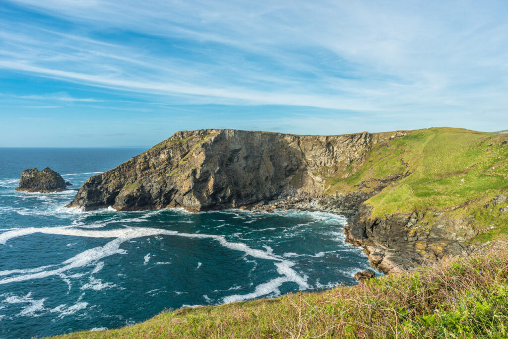 Views from Tintagel towards Bossiney Haven (Cove) in West Cornwall, England, UK.