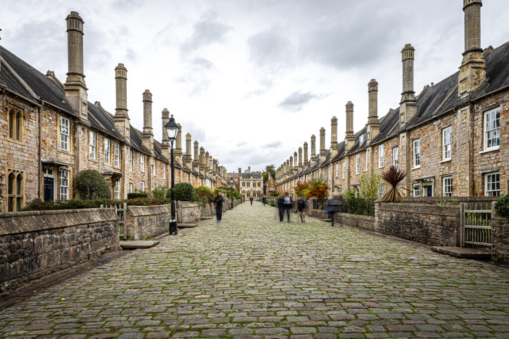 View of vicars' close in Wells, Somerset, England, UK