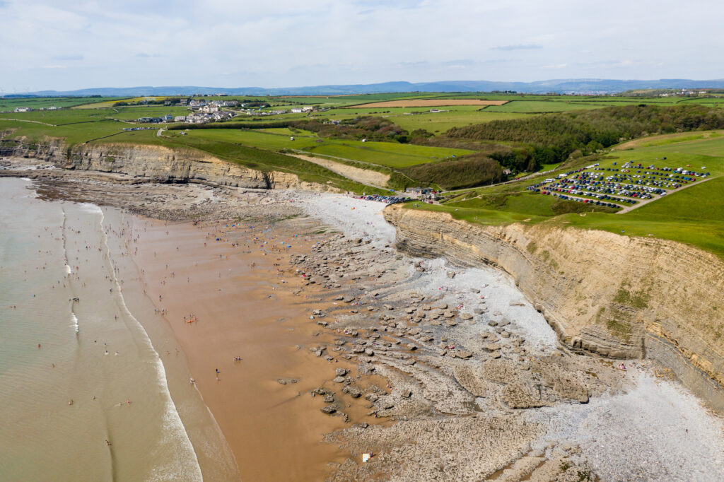 Aerial view of Southerndown Beach, Wales, UK