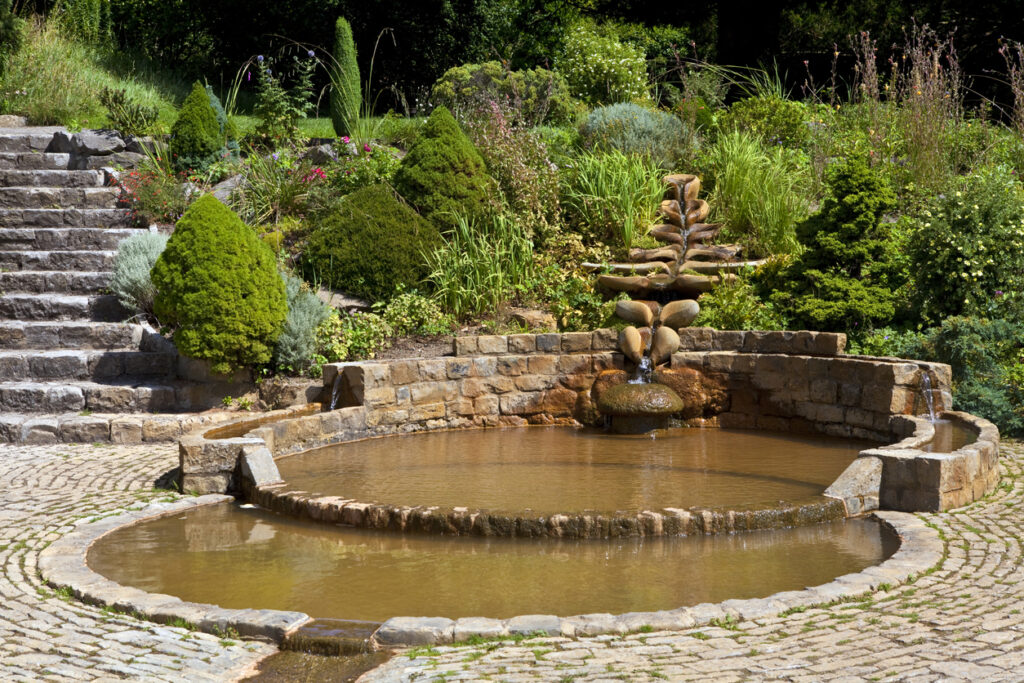 The Vesica Pool in the Chalice Well Gardens in Glastonbury.