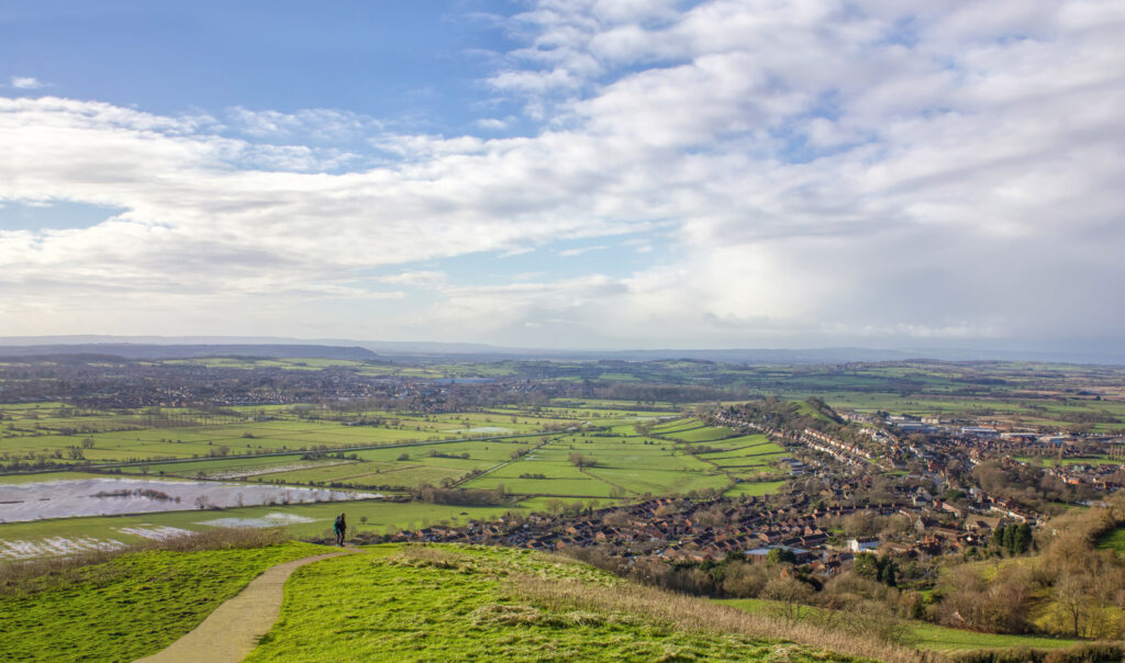 View from Glastonbury Tor Hill. Somerset, UK Landscape.