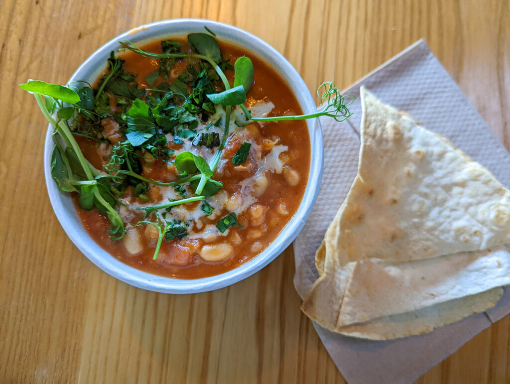 Picture of beans and flatbread at Cafe ODE