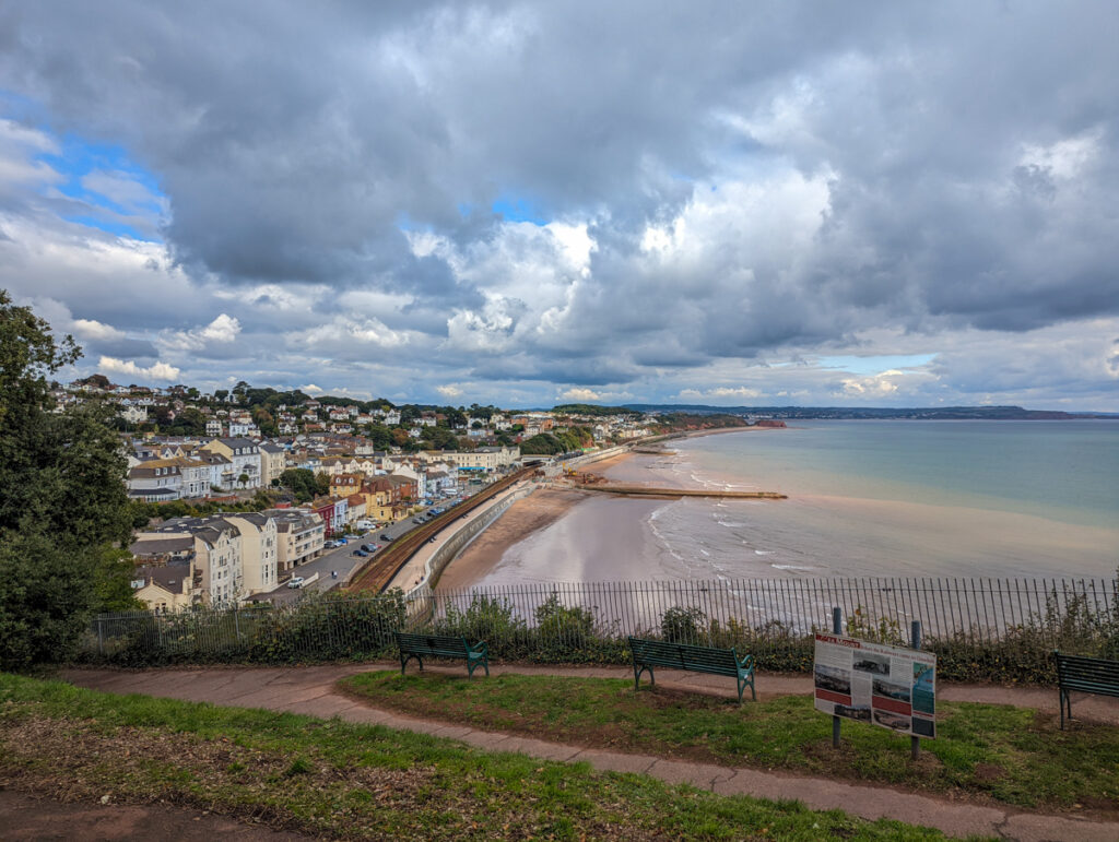 View of Dawlish Beach and the town from the South West Coast Path.