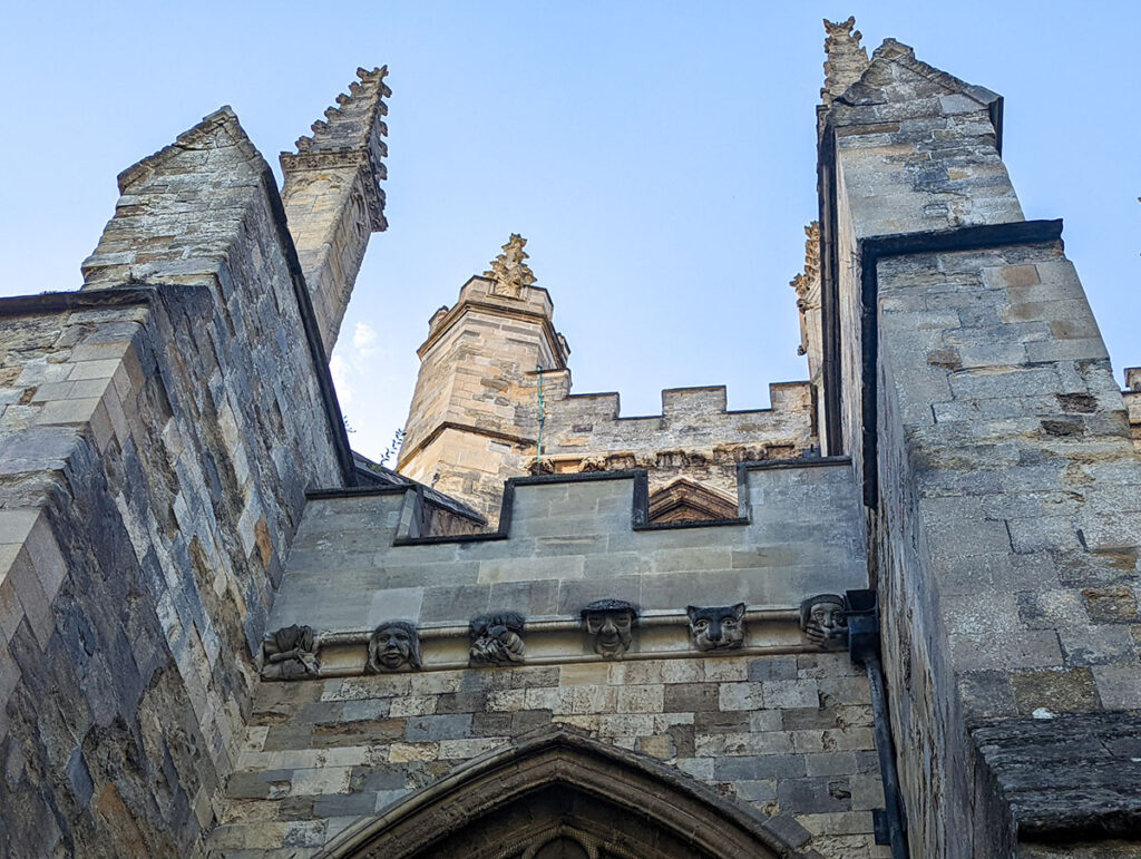 A line of grotesques on the side of Exeter Cathedral.