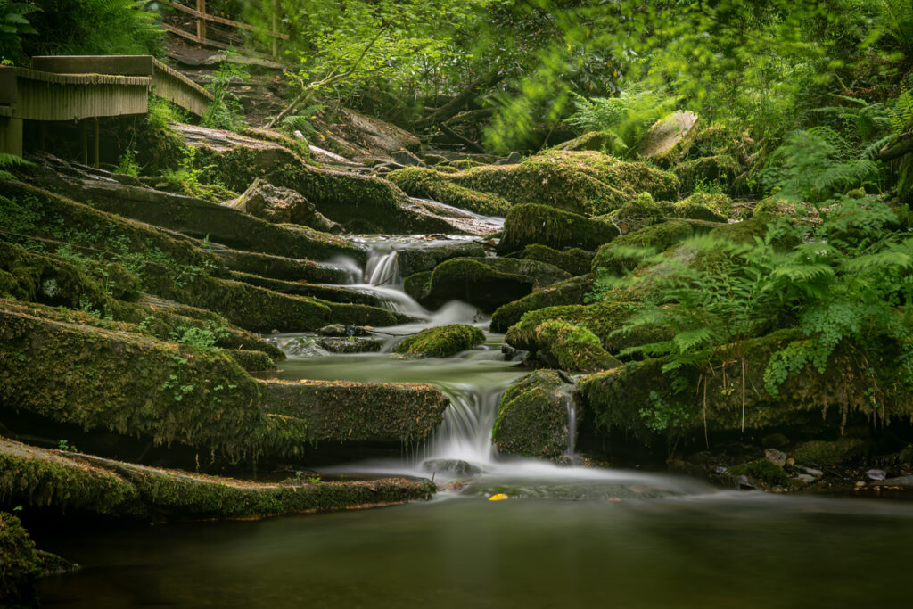 Long exposure shot of the stream at St Nectan's Glen valley in Cornwall United Kingdom