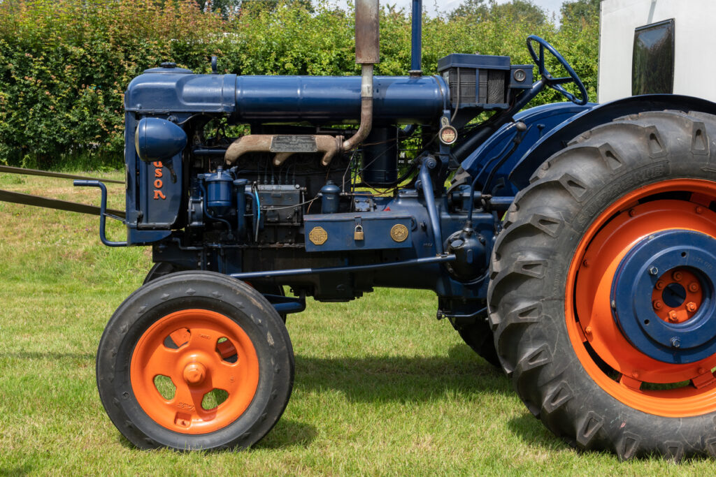 Honiton.Devon.United Kingdom.July 2nd 2021.A restored vintage Fordson Major tractor is on display at the Devon County Show.