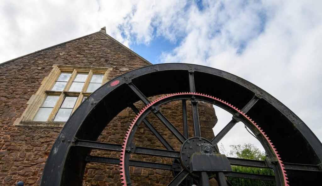 The overshot Waterwheel on dispaly outside of Tiverton museum