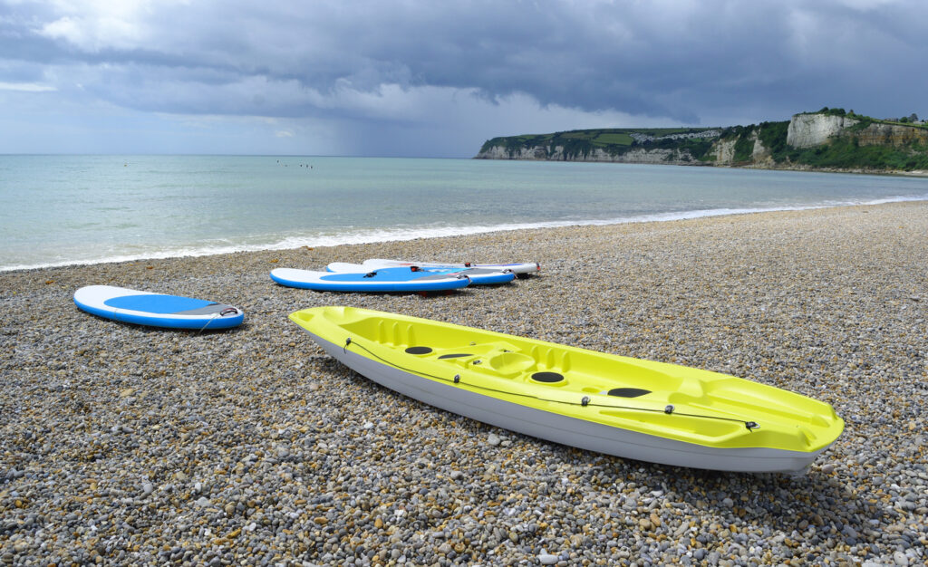 Surfboards on Jurassic Coast in Seaton, Devon