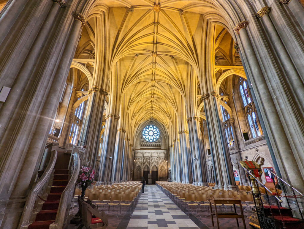 The inside of Bristol Cathedral, a historic building in the heart of Bristol centre