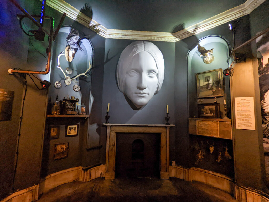 A figure of Mary Shelley's head in the House of Frankenstein