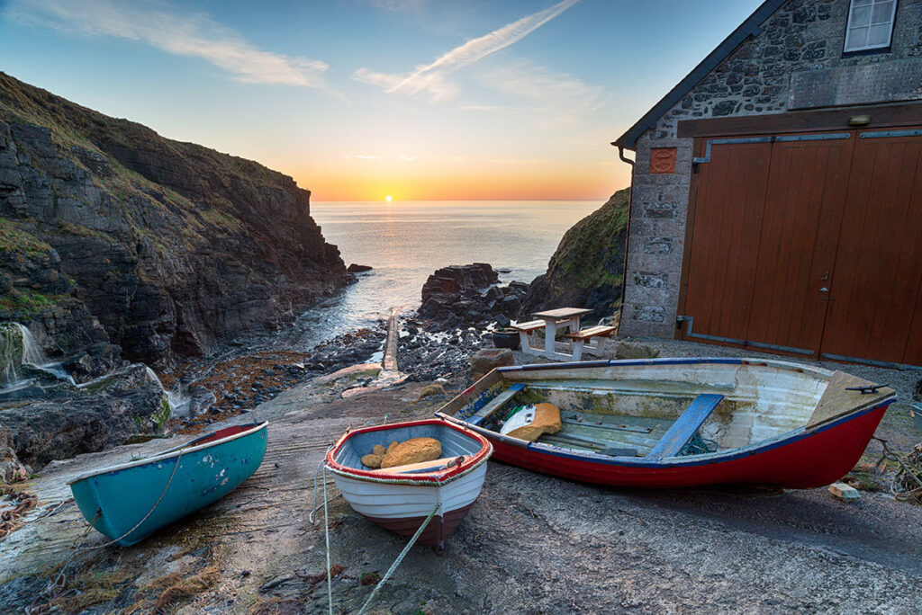 Beautiful sunrise at Church Cove on the Lizard Peninsula in Cornwall