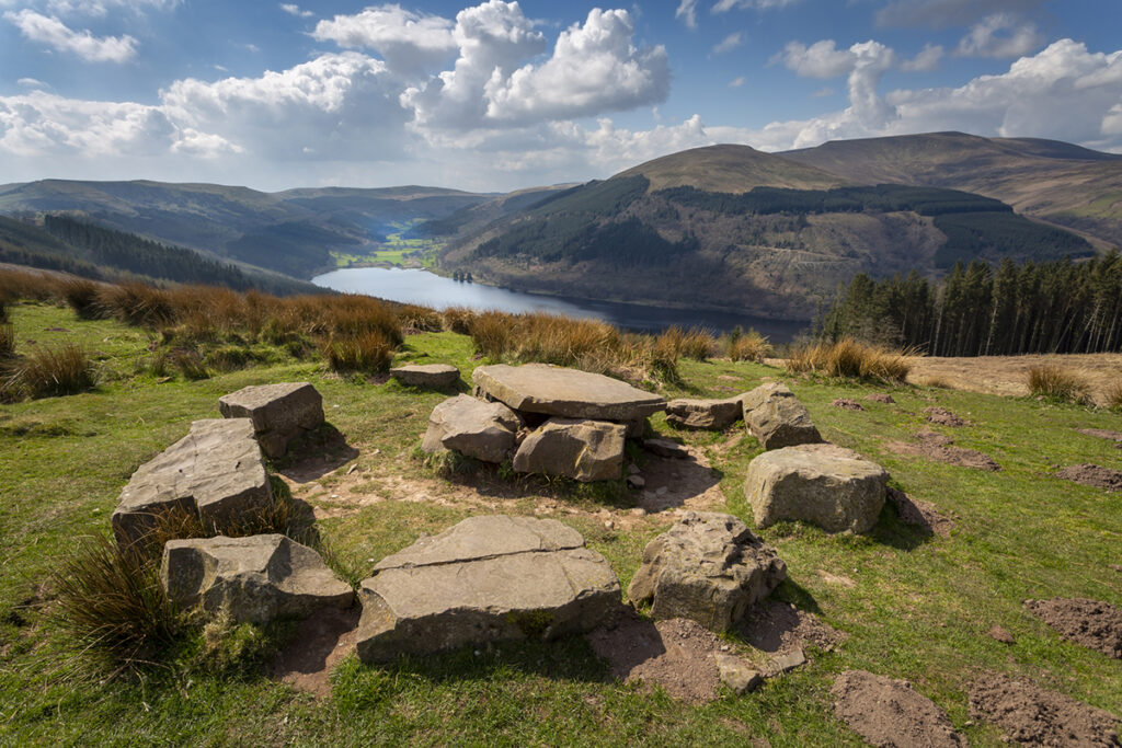 A view of the Talybont reservoir from the slopes of Tor y Foel hill in the Brecon Beacons, UK