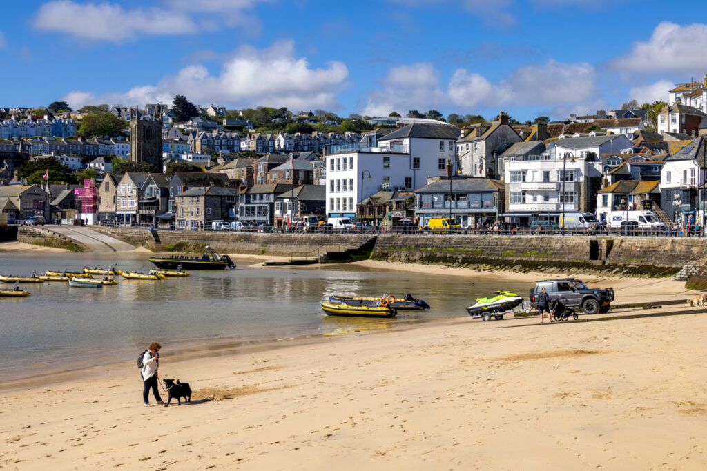 ST IVES, CORNWALL, UK - MAY 13 : View of St Ives, Cornwall on May 13, 2021. Unidentified people