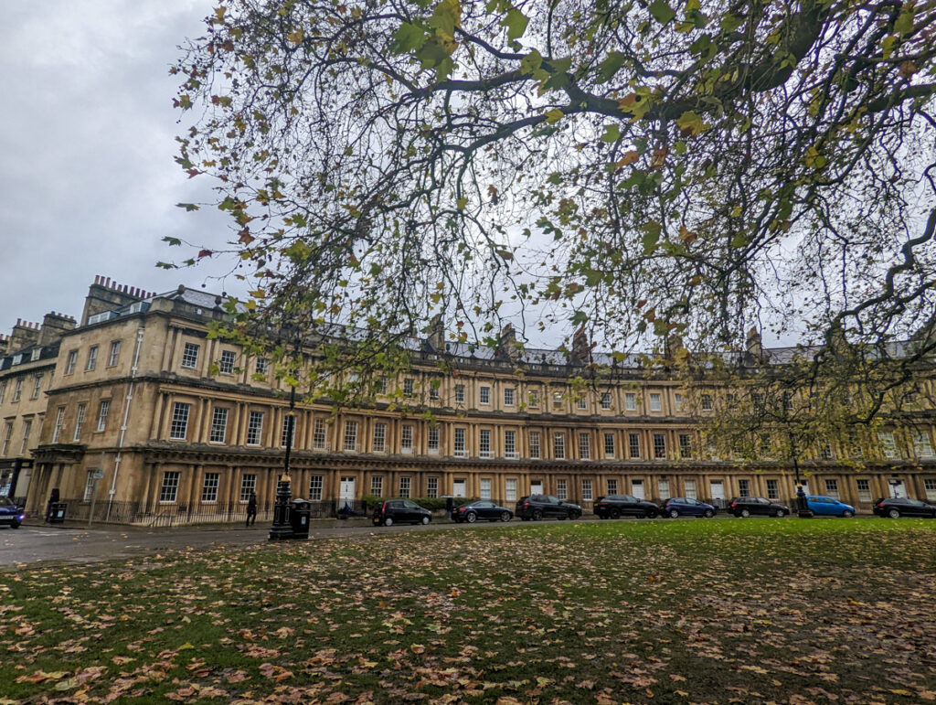 The Circus in Bath, on a cold winter's day, with bare trees