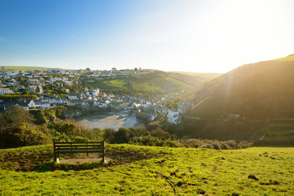 Port Isaac, a small and picturesque fishing village on the Atlantic coast of north Cornwall, England, United Kingdom, famous as backdrop to various television productions, on sunny autumn morning.