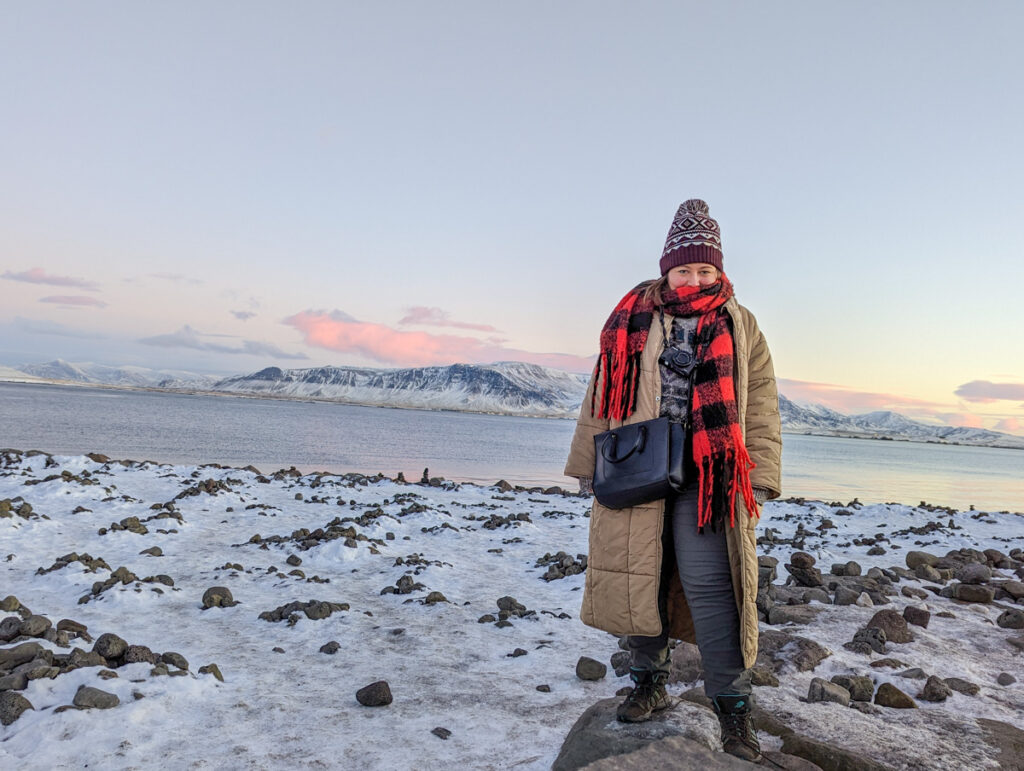 Standing at Reykjavik on a snowy winter's day