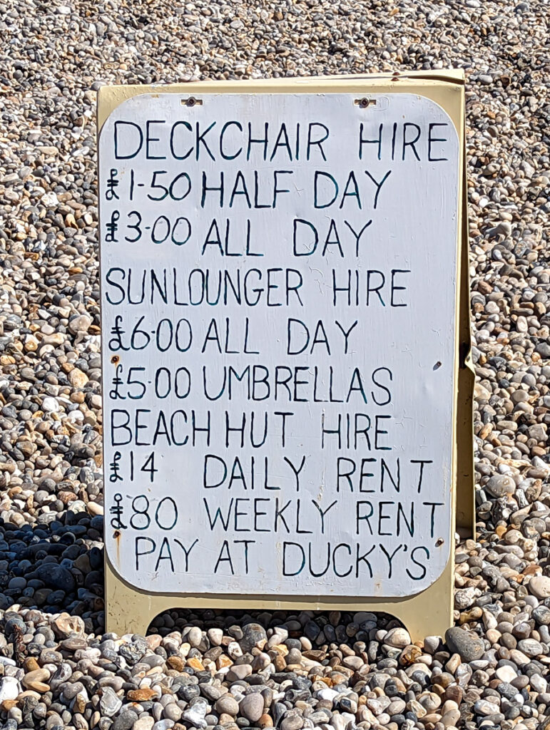 Sign about deckchair hire.